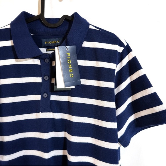 PIOMBO Organic Cotton Piquet Polo Shirt With Stripes In Navy Blue Size XL NEW - Picture 3 of 14
